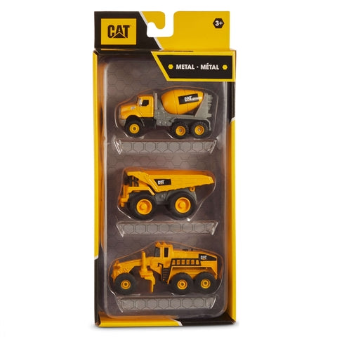 CAT Funrise Die Cast Metal Wheel Loader, Excavator and Steam Roller, Yellow, Set of 3 ASST--كات محمل بعجل معدني مصبوب من فانرايز، حفارة وبكرة بخار، اصفر، مجموعة من 3 قطع