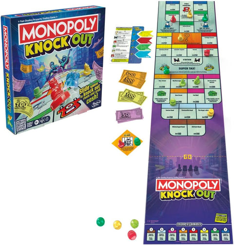 Monopoly Knockout--لعبة مونوبولي نوك اوت للحفلات العائلية للأطفال والبالغين 2-8 لاعبين