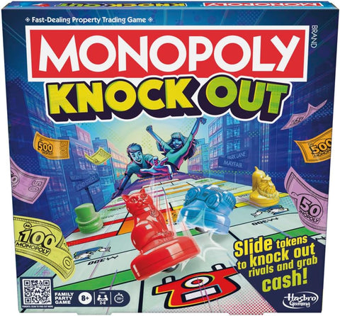 Monopoly Knockout--لعبة مونوبولي نوك اوت للحفلات العائلية للأطفال والبالغين 2-8 لاعبين