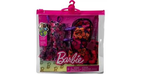 BARBIE CLOTHES 2 OUTFITS GWF04 --ملابس باربي - 2 زي و2 إكسسوارات لدمية باربي، هدية للأعمار من 3 إلى 8 سنوات‎