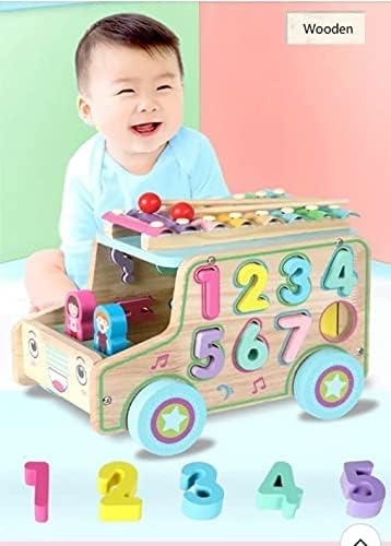 Babylove Xylophone Wooden  Car With Number Shape Letter Multifunctional 33-2243--بيبي لف,سيارة  خشبية اكسلفون مع اشكال وحروف مطابقة متعدد الوظائف