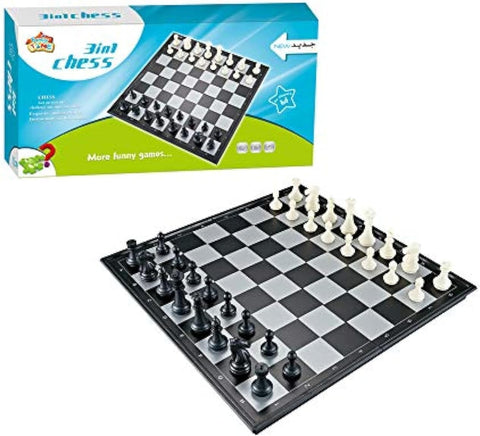 Family Time 3 In 1 Chess Play Set Large --مجموعة لعبة الشطرنج 3 في 1 من فاملي تايم، حجم كبير