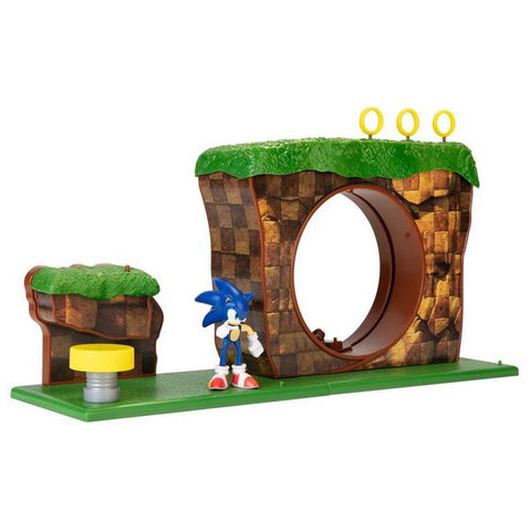 Sonic The Hedgehog Green Hill Zone Playset with 2.5" Sonic Action Figure--مجموعة ألعاب سونيك ذا هيدهوج جرين هيل زون مع مجسم صوتي 2.5 بوصة