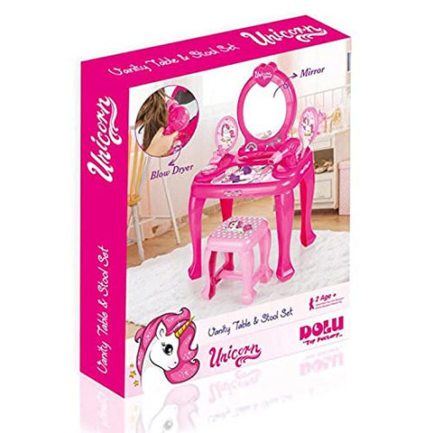 UNICORN VANITY TABLE & STOOL SET--دولو طاولة الزينة مع مقعد يونيكورن