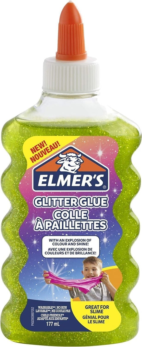 ELMERS Glitter Glue Green Washable 177ml--ايلميرز سائل غراء اخضر لامع 177ملم