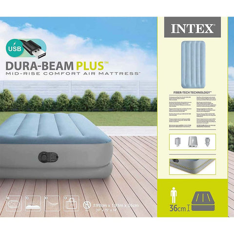 INTEX TWIN DURA-BEAM COMFORT AIRBED W/FASTFILL USB PUMP -- انتكس سرير هوائي مزدوج مع مضخة سريعة التعبئة