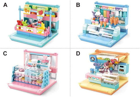 Sluban Mini Handcraft Series - Shops Building Blocks (8 in One Box) With Mini Figures--سلسلة سلوبان الصغيرة للحرف اليدوية - مكعبات بناء المتاجر (8 في صندوق واحد) مع شخصيات صغيرة