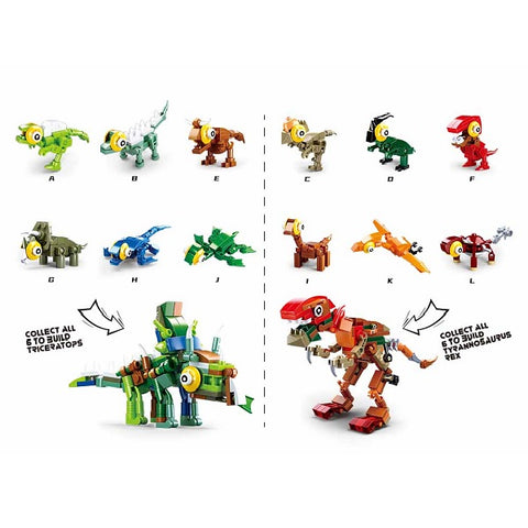 Sluban Qbricks Egg - Building Set 12 Different Dinosaurs -24 Egg-- بيضة سلوبان كيو بريكس - مجموعة البناء المكونة من 12 ديناصورًا مختلفًا - 24 بيضة