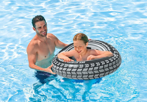 INTEX - Swimming Tube Giant Car Tyre, Black, 91Cm 36"--عوامة سباحة بتصميم أطار سيارة عملاق من انتيكس، أسود، 91 سم