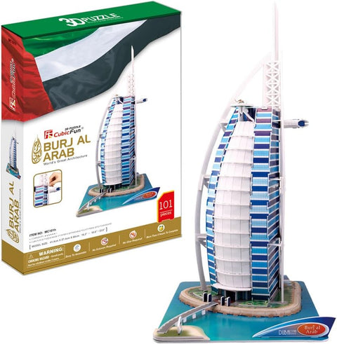 Cubic Fun Burj al Arab 3D Puzzle, 101 Pieces--كيوبك فن - احجية برج العرب ثلاثية الابعاد - 101 قطعة، طفل