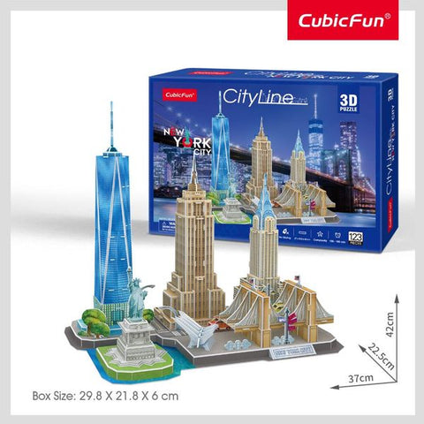 Cubic Fun City Line New York City 3D Puzzle - 3 Years and Above--من ثري دي  لغز مدينة نيويورك 123 قطعة، 8 سنوات فما فوق،