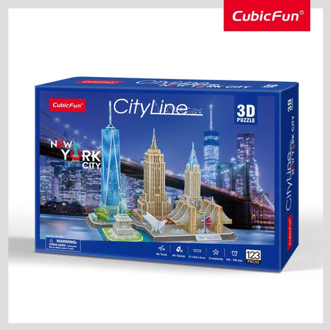 Cubic Fun City Line New York City 3D Puzzle - 3 Years and Above--من ثري دي  لغز مدينة نيويورك 123 قطعة، 8 سنوات فما فوق،