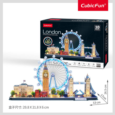 CubicFun Cityscape City Line London LED Lighting 3D Puzzle 186-Piece Set--احجية ثلاثية الابعاد 186 قطعة لندن، طفل، من كيوبيك فن