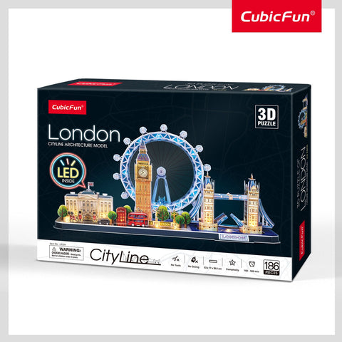 CubicFun Cityscape City Line London LED Lighting 3D Puzzle 186-Piece Set--احجية ثلاثية الابعاد 186 قطعة لندن، طفل، من كيوبيك فن