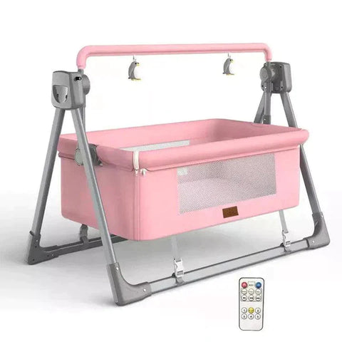 Babylove Baby Cradle Multi-Function Electric Intelligent Sleep Rocking/With Remote - Pink 33-008-14P--مهد أطفال هزاز كهربائي ذكي متعدد الوظائف من بيبي لوف/مع جهاز تحكم عن بعد - زهري