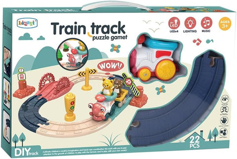 Track Train with Light and Music 22 Pcs-2090353--لعبة قطار حيوانات مع ضوء وموسيقى