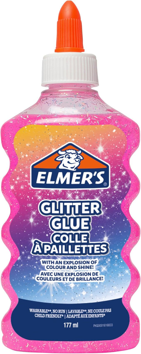 ELMERS Glitter Glue PINK Washable 177ml--ايلميرز سائل غراء وردي لامع 177ملم