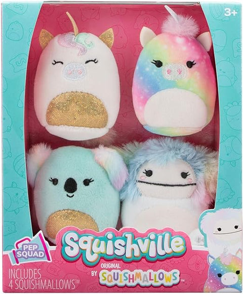 Squishville by Original Squishmallows Pep Squad Plush Four 2-Inch Squishmallows Plush--سكويشفيل من لعبة سكويش مالاو بيب سكواد القطيفة الأصلية - أربعة