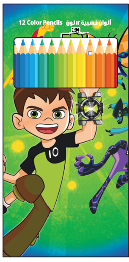 BEN10 12 Color Pencils in Flat PVC Box-147947--الوان خشبية مسطحة بين تن