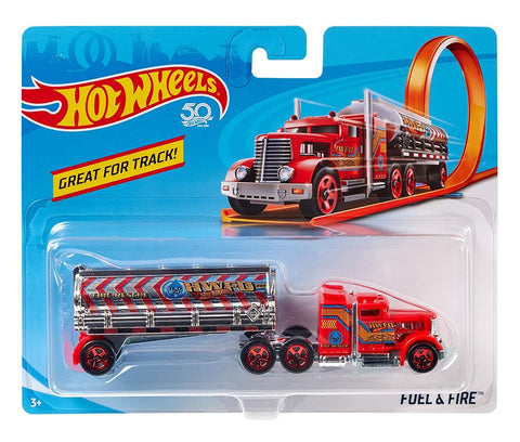 Hot Wheels  Track Trucks, Racing Rig with 1 Hot Wheels  1:64 Scale Car, Works on Track--شاحنات مسار هوت ويلز، منصة سباق مع 1 سيارة هوت ويلز بمقياس 1:64، تعمل على المسار الصحيح،