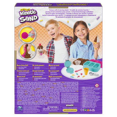 Kinetic Sand Scents, Ice Cream Treats Playset with 3 Colors of All-Natural Scented Play Sand and 6 Serving Tools--مجموعة ألعاب برائحة الرمال الحركية، آيس كريم تريتس مع 3 ألوان من رمل اللعب المعطر الطبيعي بالكامل و6 أدوات تقديم