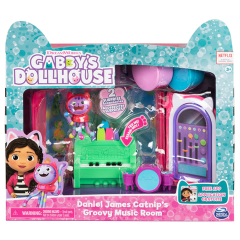 GABBYS DOLL HOUSE- GROOVY MUSIC ROOM--بيت دمى جرابي فاخرة ، غرفة موسيقية جروفي مع شخصية دانيال جيمس كاتنيب