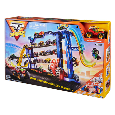 Monster Jam Garage Playset and Storage with Exclusive Grave Digger Monster Truck--مجموعة لعب وتخزين كراج مونستر جام مع شاحنة مزودة باضواء واصوات