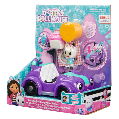 Gabby's Dollhouse Carlita Car with Pandy Paws Collectible Figure and 2 Accessories--بيت الدمى جابي 6062145، سيارة كارليتا مع شخصية باندي باوز القابلة للتجميع و2 من الملحقات