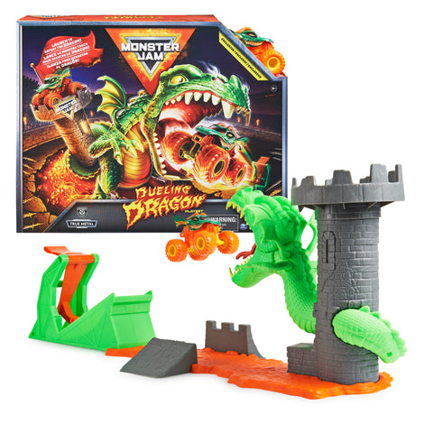 Monster Jam, Dueling Dragon Playset with Exclusive 1:64 Scale Dragon Monster Truck--مجموعة لعب التنين المبارزة مع شاحنة  بمقياس 1:64