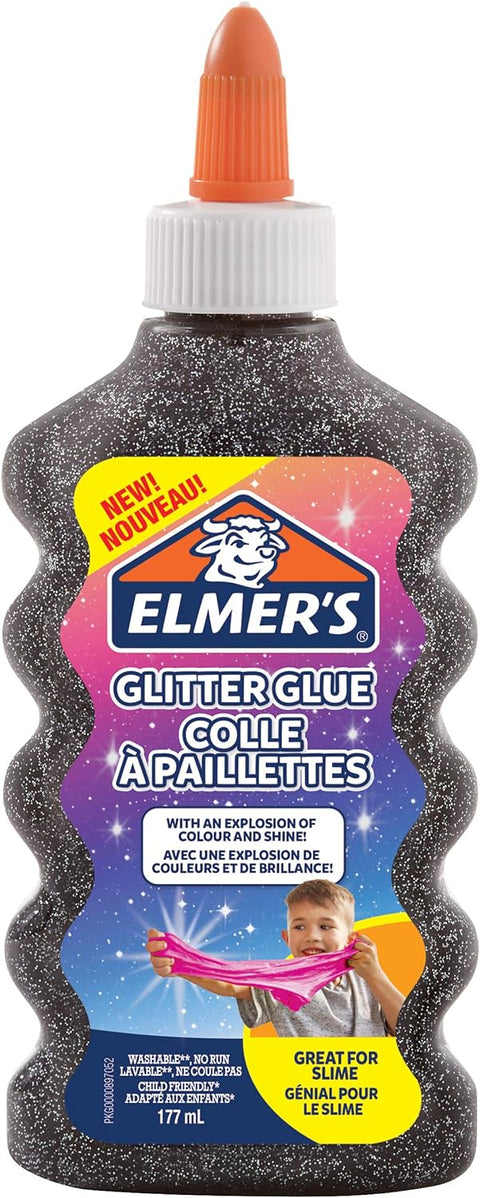 ELMERS Glitter Glue black Washable 177ml--ايلميرز سائل غراء اسود لامع 177ملم