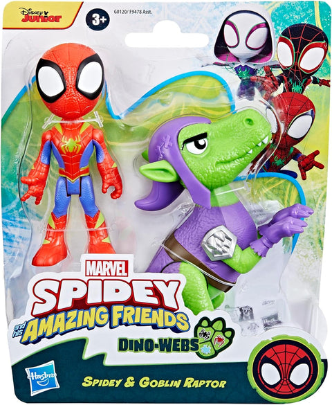 Marvel Spidey and His Amazing Friends Dino-Webs, Spidey and Goblin Raptor--بندقية شبكة ديناصور السوبر البطل