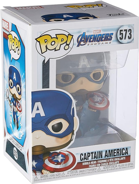 Funko Pop! Marvel: Endgame Captain America with Broken Shield and Mjolnir, Action Figure  - Capt A w/ Broken Shield--فانكو بوب. مارفيل: مجسم شخصية كابتن امريكا مع درع مكسور و ميولنير ، من اند جيم، فينيل، متعدد الألوان