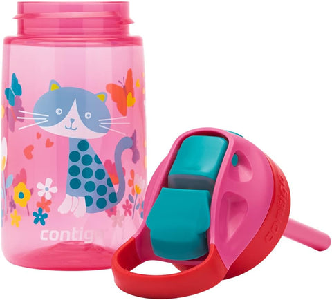 Contigo Autoseal Kids Gizmo Flip 414 ML,-Pink--كونتيجو زجاجة مياه للاطفال من جيزمو بتصميم فراشة قابلة للطي بفوهة شرب تلقائية مع ماصة