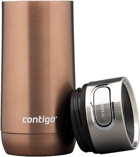 Contigo Autoseal Luxe Vacuum Insulated S-Brown--وب حراري مفرغ لوكس اوتوسيل باغلاق تلقائي للسفر من كونتيجو، مصنوع من الستانلس ستيل وهو مانع للتسرب