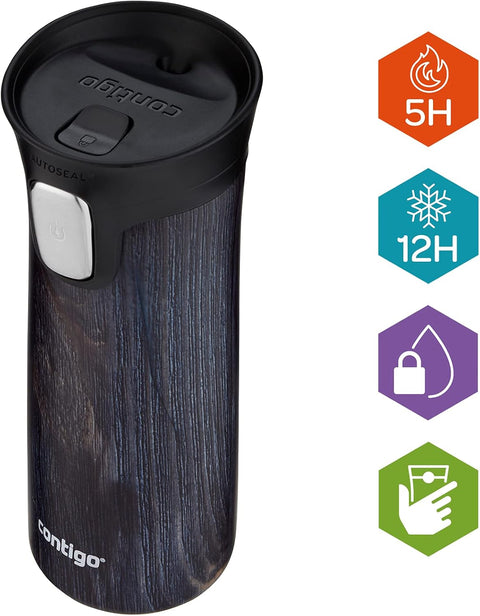 Contigo Autoseal Pinnacle Couture Vacuum-Wooden--كوب بيناكل عازل للسفر من كونتيجو، حراري ستانلس ستيل، بغطاء مانع للتسرب