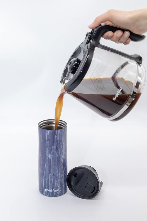 Contigo Autoseal Pinnacle Couture Vacuum-wooden Blue--كوب بيناكل عازل للسفر من كونتيجو، حراري ستانلس ستيل، بغطاء مانع للتسرب