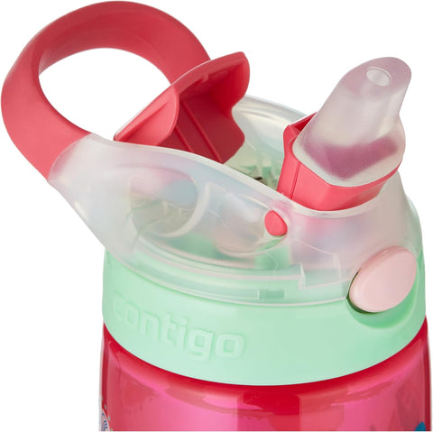 Contigo Autoseal Kids Gizmo Flip 414 ML,-Red--كونتيجو زجاجة مياه للاطفال من جيزمو بتصميم فراشة قابلة للطي بفوهة شرب تلقائية مع ماصة