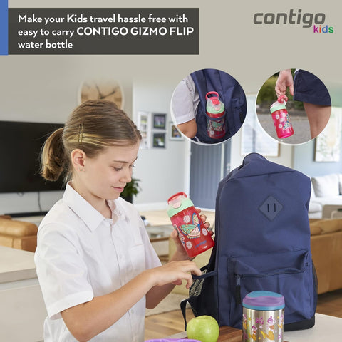 Contigo Autoseal Kids Gizmo Sip, 420 ml,-Turkowaz--كونتيجو زجاجة مياه للاطفال من جيزمو بتصميم فراشة قابلة للطي بفوهة شرب تلقائية مع ماصة