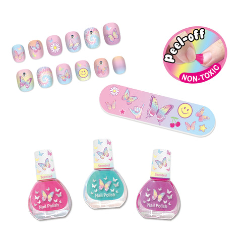 Hot Focus Nail Delight Tie Dye Butterfly Set--مجموعة أظافر ديلَيت بتصميم قوس قزح مع فراشات ألوان متعددة