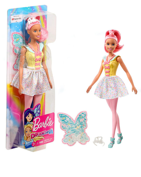 BARBIE DREAMTOPIA FAIRY DOLLS GJJ98--دمى باربي دريم توبيا الجنية ذات الشعر الملون الزاهي، وتنورة قابلة للإزالة، وعصابة رأس وأجنحة