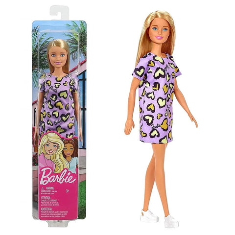 Barbie  Dolls Wearing Heart-Print Dresses & Platform Sneakers, for 3 to 7 Year Olds--باربي دمية عصرية للبنات