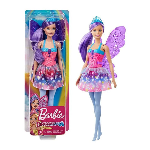 BARBIE DREAMTOPIA FAIRY DOLLS GJJ98--دمى باربي دريم توبيا الجنية ذات الشعر الملون الزاهي، وتنورة قابلة للإزالة، وعصابة رأس وأجنحة