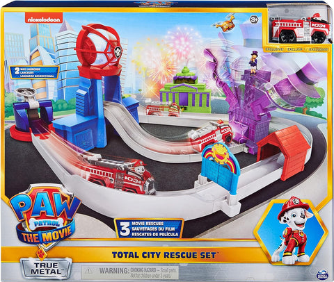 Paw Patrol, True Metal Total City Rescue Movie Track Set with Exclusive Marshall Vehicle, 1:55 Scale--باو باترول, مجموعة مسارات فيلم توتال سيتيمقياس 1:55