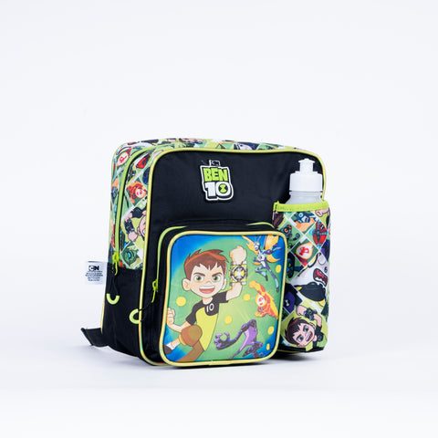 BEN10 Insulated Kinder Backpack BEN10 with Water Bottle, Lunch Box and Fork&Spoon 11 Inch--شنطة ظهر بين تن 11 انش مع زمزمية ولنش بوكس وشوكة وملعقة