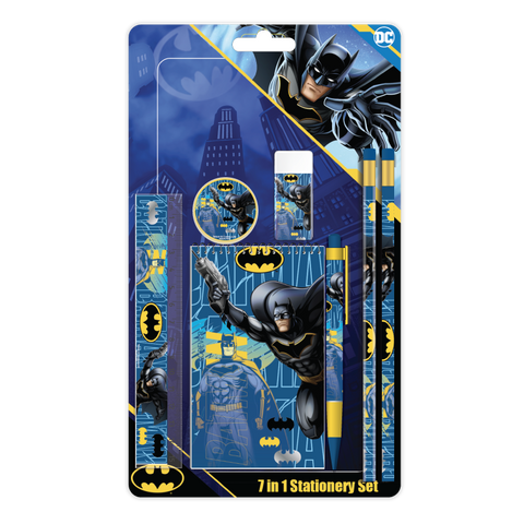 BATMAN 7pcs in Stationery Set (2pcs Pencils, 1pc Pen, 1pc Sharpener, 1pc Eraser, 1pc Notebook, 1pc Ruler)-147999--طقم قرطاسية 7 في 1 باتمان