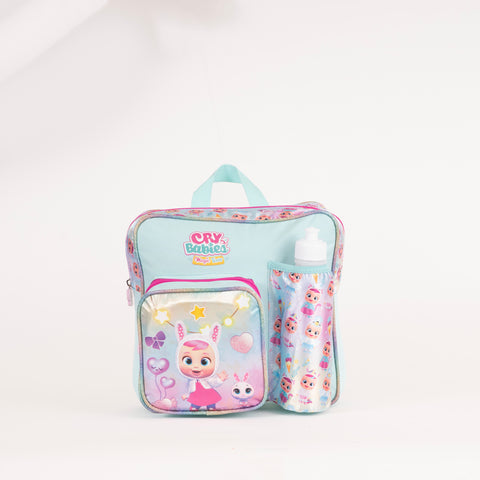 CRY BABIES Insulated Kinder Backpack CRY BABIES with Water Bottle, Lunch Box and Fork&Spoon 11 Inch--شنطة ظهر لكراي بيبيز 11 انش مع زمزمية ولنش بوكس وشوكة وملعقة