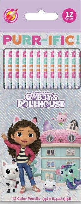 GABBY'S DOLL HOUSE 12 Color Pencils in Flat PVC Box-147950--الوان خشبية مسطحة جابي دول