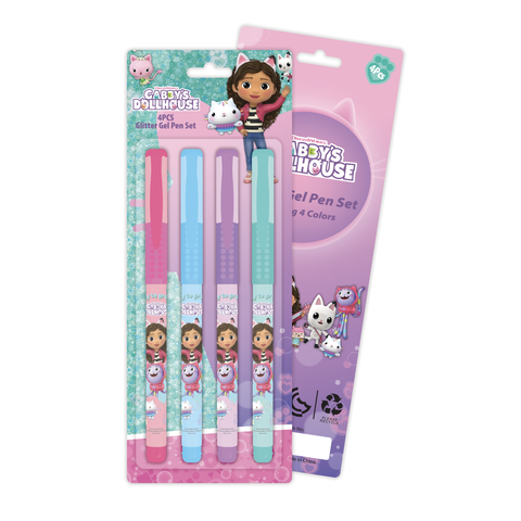 GABBY'S DOLL HOUSE 4Pcs Glitter Gel Pen in Blister Card-147876--بيت الدمية جابي، 4 قطع من أقلام الجل اللامعة في بطاقة نفطة