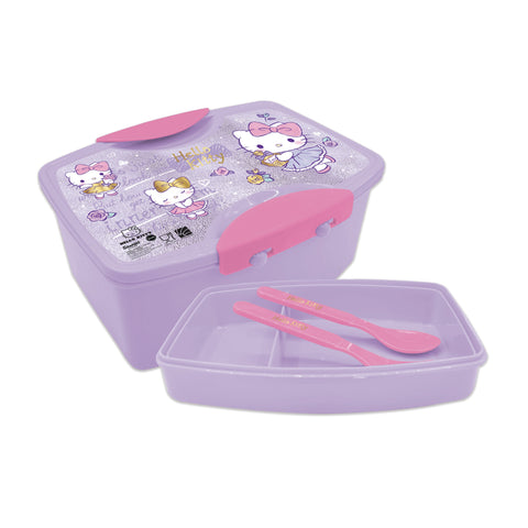 HELLO KITTY PP Lunch Box with Fork & Spoon-147651--طقم لنش بوكس هيلو كيتي مع ملعقة وشوكة