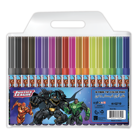 JUSTICE LEAGUE 18 COLOR MARKERS-147911--طقم ألوان فلوماستر 18لون فرقة العدالة